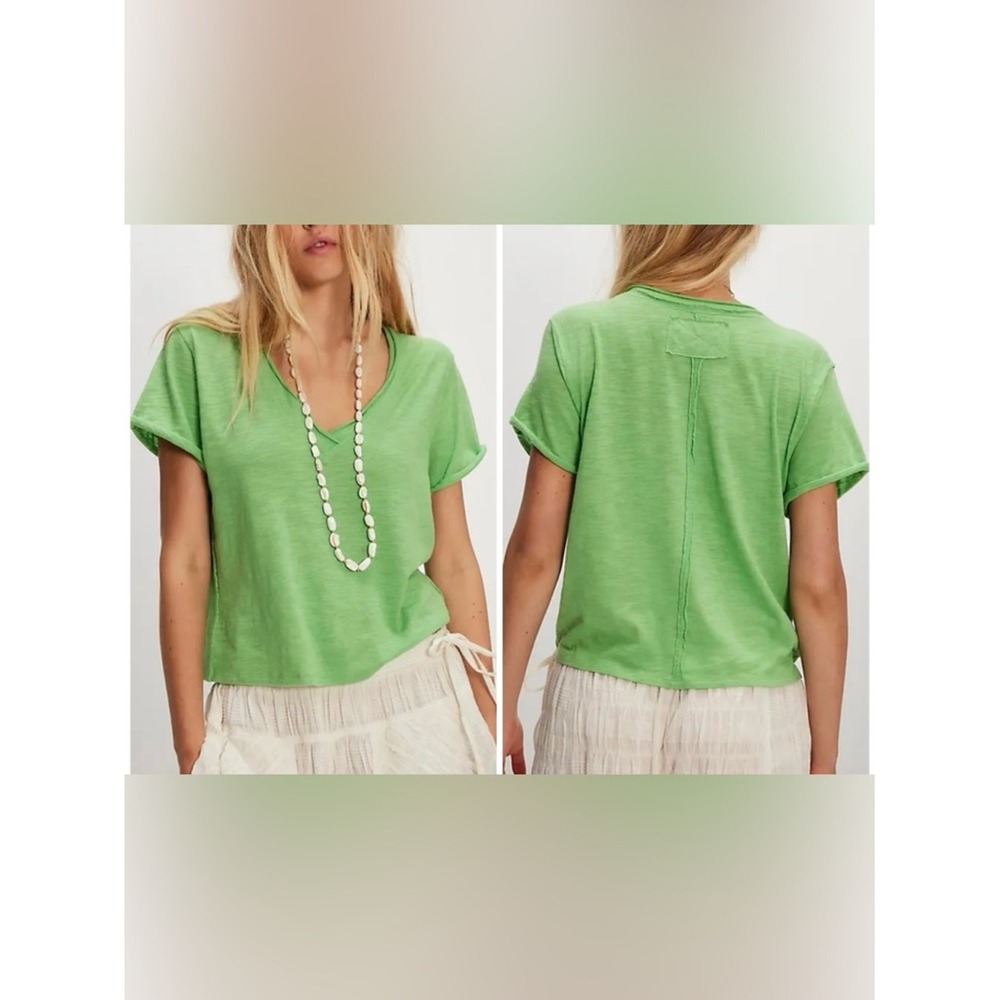 We The Free Kelly V-Neck Slub Tee Vibrant Green OB2268456 Short Sleeve Shirt‎